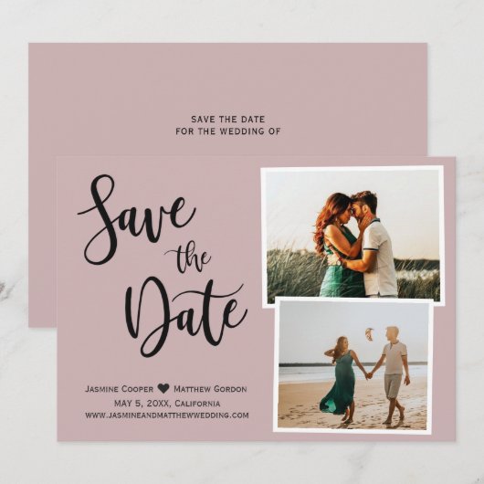 Moderne, dubbelblinde handgeschreven kalligrafie save the date (Voorkant / Achterkant)