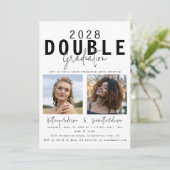 Moderne Dubbele Viering 2 Foto Afstuderen Kaart (Staand voorkant)