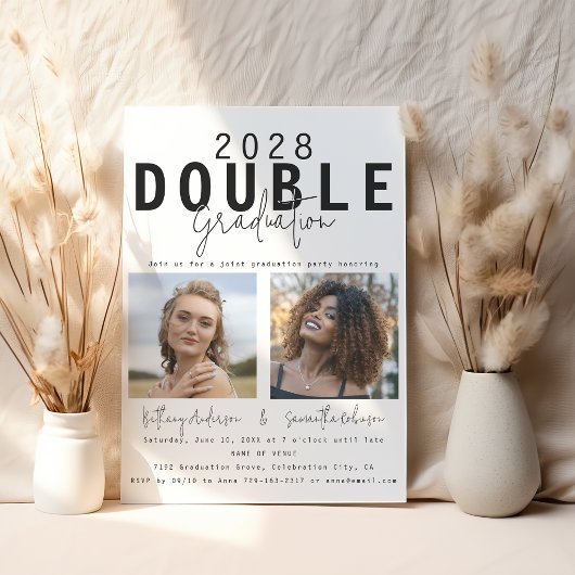 Moderne Dubbele Viering 2 Foto Afstuderen Kaart