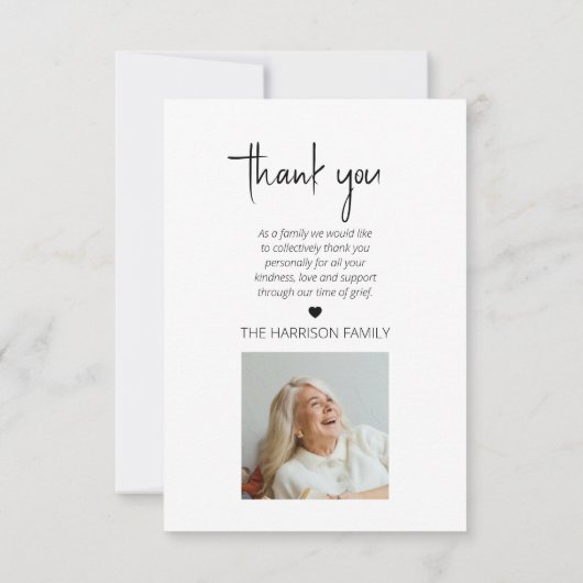 Moderne, dubbelzijdige fotobegrafenis bedankkaart (Achterkant)