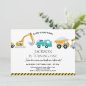 Moderne Dump Truck Bouw 1e Verjaardag Kaart (Staand voorkant)