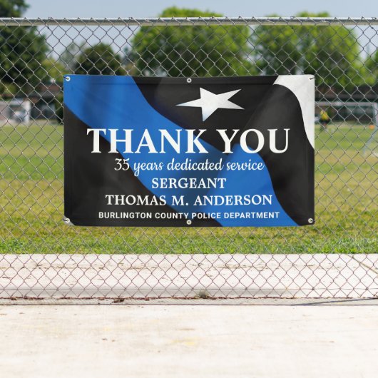 Moderne dun blauwe lijn Dank je politie pensioen Spandoek (Insitu)