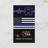 Moderne dunne blauwe lijn- en QR-code, foto/monogr Visitekaartje (Voorkant)