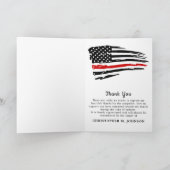 Moderne dunne rode lijn brandweerman Memorial begr Bedankkaart (Binnen)