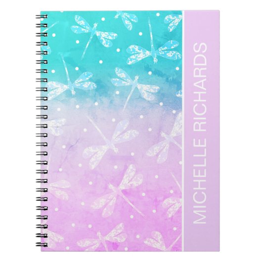 Moderne, dunne, roze aqua dragonflies notitieboek (Voorkant)