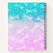 Moderne, dunne, roze aqua dragonflies notitieboek (Achterkant)
