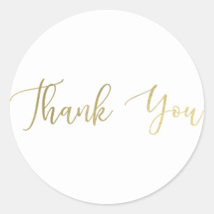 Moderne dunne script "thank you" type favor met go ronde sticker