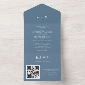 Moderne Dusky Blue Ampersand & QR Code RSVP Bruilo All In One Uitnodiging (Binnen)