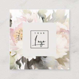 Moderne Dusky Blush Waterverf Pioen Bloemen Logo Vierkante Visitekaartje