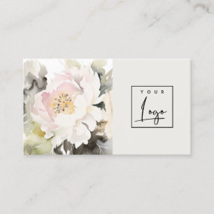 Moderne Dusky Blush Waterverf Pioen Bloemen Logo Visitekaartje