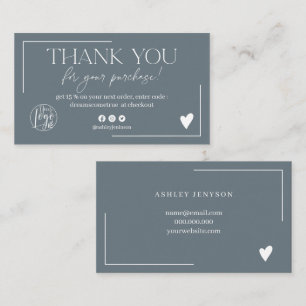Moderne dusty blauwe scriptvolgorde bedankt u visitekaartje