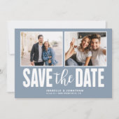 Moderne Dusty Blue 2 foto Bewaar de datum Save The Date (Voorkant)