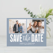 Moderne Dusty Blue 2 foto Bewaar de datum Save The Date (Staand voorkant)