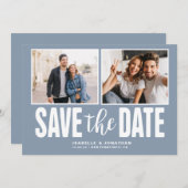 Moderne Dusty Blue 2 foto Bewaar de datum Save The Date (Voorkant / Achterkant)