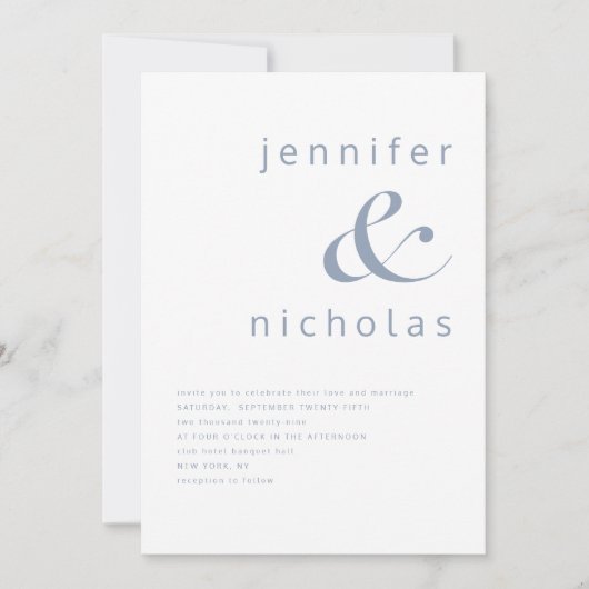 Moderne Dusty Blue Ampersand Wedding Kaart (Voorkant)