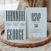 Moderne Dusty Blue & Black Eenvoudige QR Code Trou Kaart