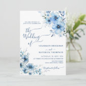 Moderne Dusty Blue bloemenbruiloft Kaart