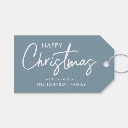 Moderne Dusty Blue Christmas Cadeaulabel (Voorkant (Horizontaal))
