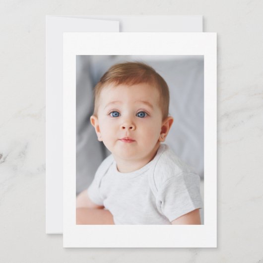 moderne dusty blue first communiqué uitnodiging (Achterkant)