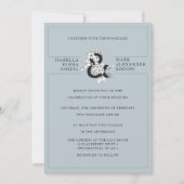 Moderne Dusty Blue Floral Ampersand Wedding Kaart (Voorkant)