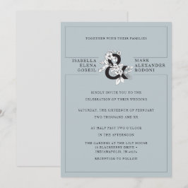 Moderne Dusty Blue Floral Ampersand Wedding Kaart