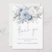 Moderne Dusty Blue Florals Bedankt Kaart (Voorkant)