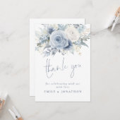 Moderne Dusty Blue Florals Bedankt Kaart (Voorkant / Achterkant in situ)