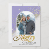Moderne Dusty Blue Gold Sparkle Kerstfoto Feestdagenkaart (Voorkant)