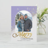 Moderne Dusty Blue Gold Sparkle Kerstfoto Feestdagenkaart (Staand voorkant)