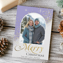 Moderne Dusty Blue Gold Sparkle Kerstfoto Feestdagenkaart