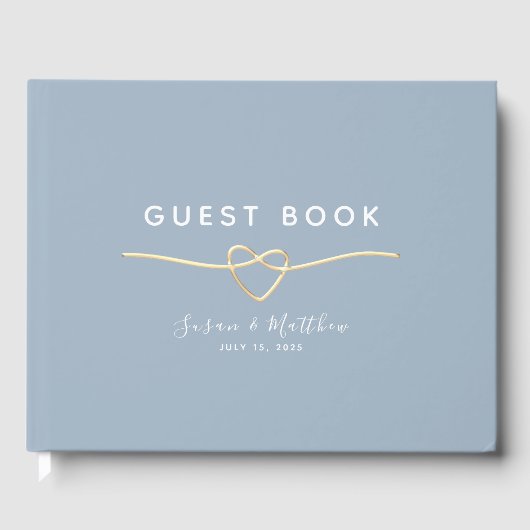Moderne Dusty Blue Gold Wedding Gastenboek (Voorkant)
