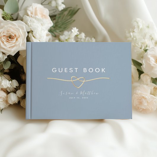 Moderne Dusty Blue Gold Wedding Gastenboek