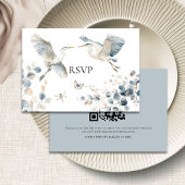 Moderne Dusty Blue Herons QR Code Wedding RSVP Kaartje