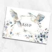 Moderne Dusty Blue Herons QR Code Wedding RSVP Kaartje