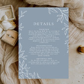 Moderne Dusty Blue Minimal Leafy Wedding Details Kaart