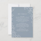 Moderne Dusty Blue Minimal Leafy Wedding Details Kaart (Voorkant)