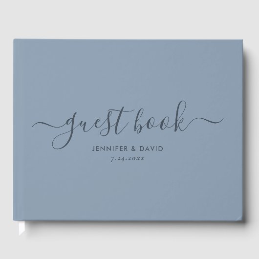 Moderne Dusty Blue Minimalist Script Wedding Guest Gastenboek (Voorkant)