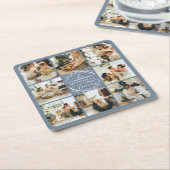 Moderne Dusty Blue Monogram Familienaam & Foto Kartonnen Onderzetters (Schuin)