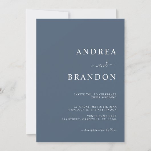 Moderne Dusty Blue QR Code RSVP All in One Wedding Kaart (Voorkant)