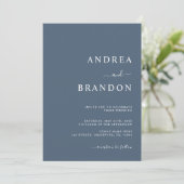 Moderne Dusty Blue QR Code RSVP All in One Wedding Kaart (Staand voorkant)