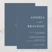 Moderne Dusty Blue QR Code RSVP All in One Wedding Kaart (Voorkant / Achterkant)