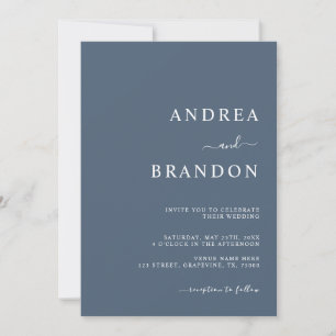 Moderne Dusty Blue QR Code RSVP All in One Wedding Kaart