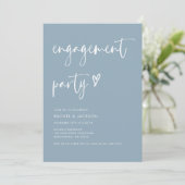 Moderne Dusty Blue Script Minimal Engagement Party Kaart (Staand voorkant)