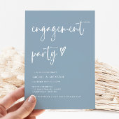 Moderne Dusty Blue Script Minimal Engagement Party Kaart