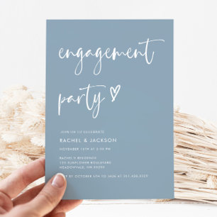 Moderne Dusty Blue Script Minimal Engagement Party Kaart
