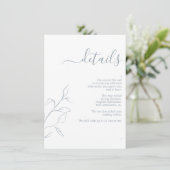 Moderne Dusty Blue Script Wedding Details Enclosur Informatiekaartje (Staand voorkant)