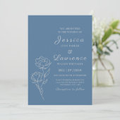 Moderne Dusty Blue Silver Floral Winter Wedding Kaart (Staand voorkant)