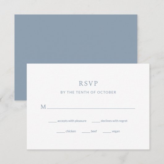 Moderne Dusty Blue Wedding | Maaltijdkeuze RSVP Kaartje (Voorkant / Achterkant)