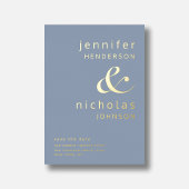 Moderne Dusty Blue Wedding Save The Date Gold Folie Uitnodiging