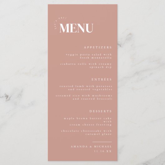 Moderne Dusty Mauve Elegant Wedding Menu (Voorkant)